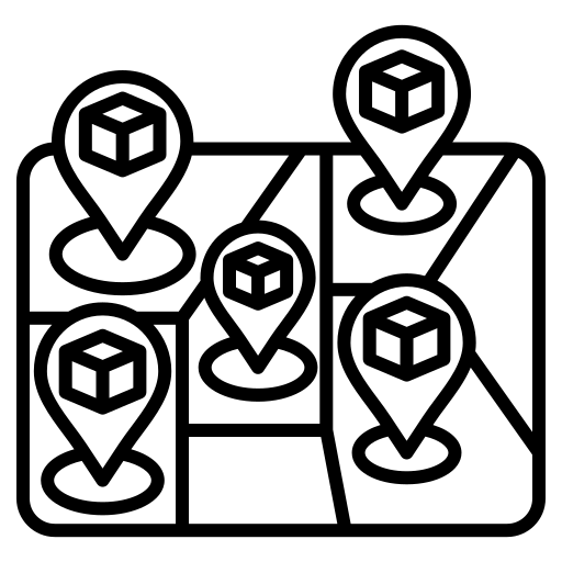 Black Map with location pins icon illustrating Clear to Launch’s dental marketing solutions for managing and growing multi-location and DSO practices