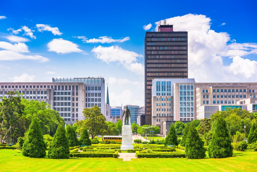 Baton Rouge, Louisiana, USA skyline, showcasing dental marketing leadership by Clear to Launch.