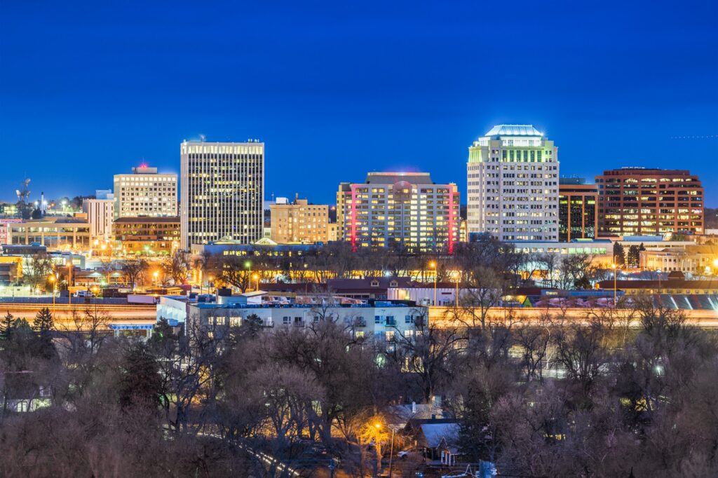 Colorado Springs, Colorado, USA downtown skyline, depicting Clear to Launch's dental marketing excellence in Colorado Springs.