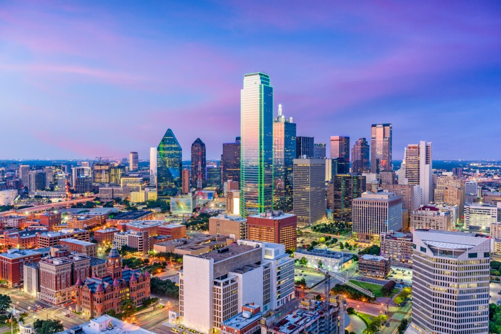 Dallas, Texas, skyline, reflecting Clear to Launch's dental marketing excellence.