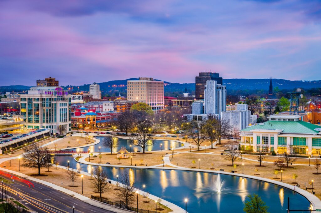 Huntsville, Alabama, USA skyline, representing Clear to Launch's dental marketing expertise in Huntsville.