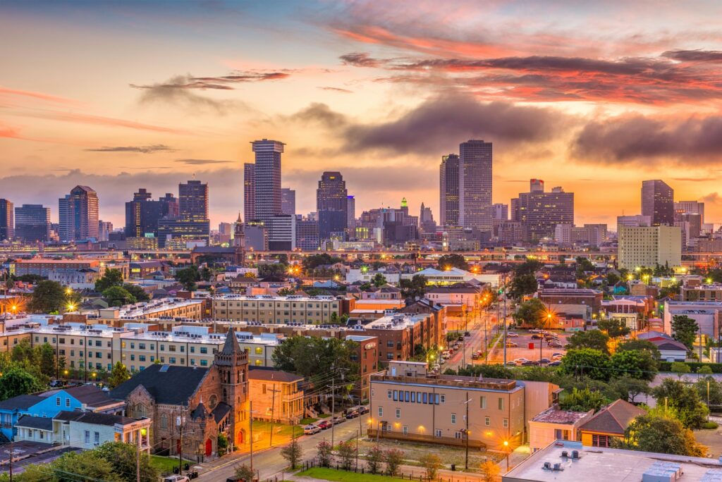 New Orleans, Louisiana, USA vibrant downtown skyline, embodying Clear to Launch's expertise in enhancing dental practices.