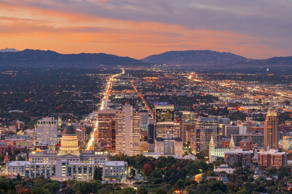 Salt Lake City, Utah, skyline, showcasing Clear to Launch's dental marketing expertise.