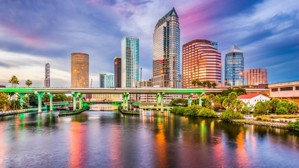 Tampa, Florida, USA downtown skyline, showcasing Clear to Launch's expertise in dental marketing.