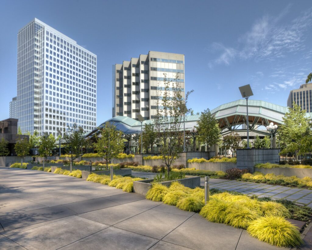 Concrete sidewalk in an industrial park in Bellevue, Washington, United States, representing the solid and reliable dental marketing foundations laid by Clear to Launch Dental Marketing for Bellevue dental practices.