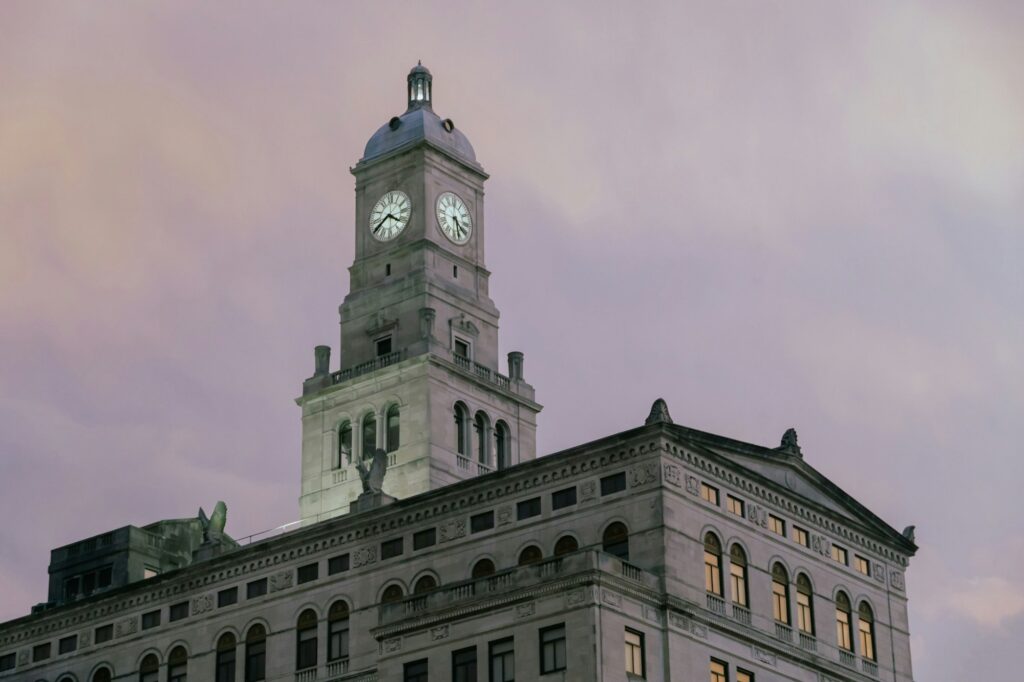 Former Davenport bank building in Davenport, IA, representing the solid foundation and trust Clear to Launch Dental Marketing builds in dental marketing for Davenport dental practices.