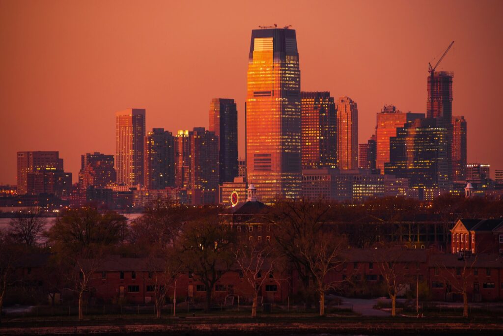 Skyline of Jersey City, NJ, showcasing the city's architectural landmarks and Clear to Launch Dental Marketing' innovative dental marketing strategies tailored for Jersey City dental practices.