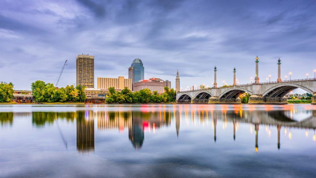 Skyline of Springfield, MA, showcasing the city's architectural beauty and Clear to Launch Dental Marketing' innovative dental marketing strategies designed for Springfield dental practices.