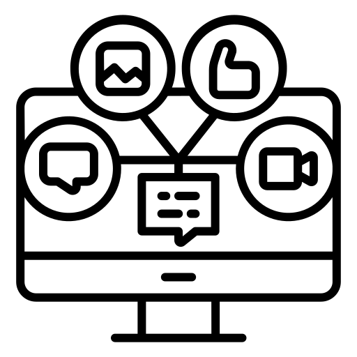 Content strategy icon representing the key elements of a dental content marketing strategy including video, photo and social media