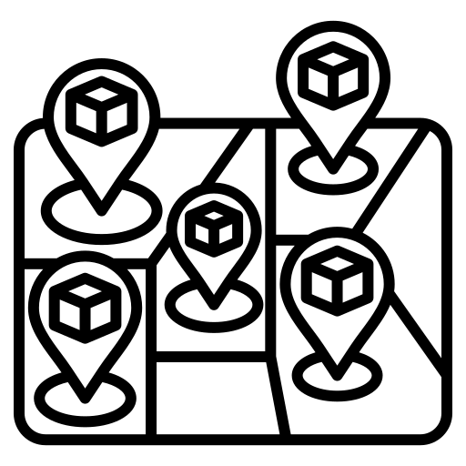 Black Map with location pins icon illustrating Clear to Launch’s dental marketing solutions for managing and growing multi-location and DSO practices